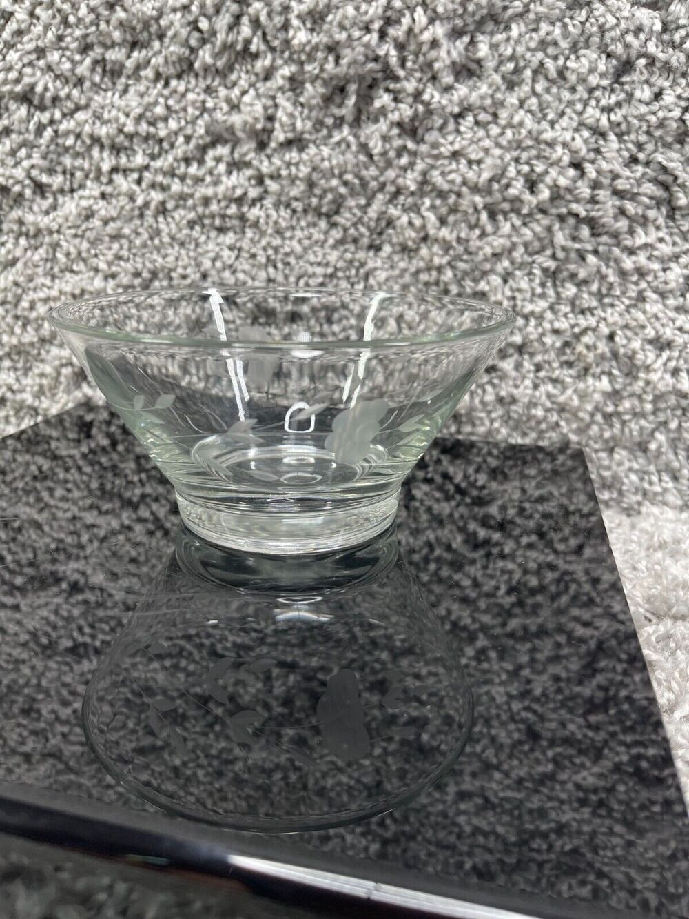 Princess House Clear Glass Etched Floral Design Condiment Mayonnaise Sauce Bowl